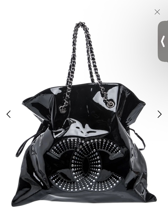 CHANEL Handbags - Chanel large black Patent Leather Crystal Studded Double-C Toggle Bon Bon Tote